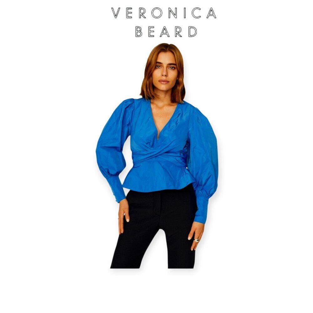 VERONICA BEARD Seema Wrap-Effect Taffeta Blouse Twist-Front Tie Back Top size 4